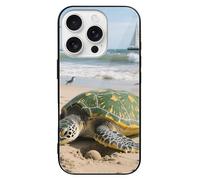 ERSTSNCK Compatible with iPhone 16 Case Turtle Stylish Phone Case for Women Men, Tempered Glass Shockproof Slim Cover for 16 Pro Black
