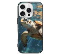 ERSTSNCK Compatible with iPhone 16 Case Turtle Swimming Stylish Phone Case for Women Men, Tempered Glass Shockproof Slim Cover for 16 Pro Black