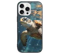 ERSTSNCK Compatible with iPhone 16 Case Turtle Swimming Stylish Phone Case for Women Men, Tempered Glass Shockproof Slim Cover for 16 Pro Black