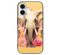ERSTSNCK Compatible with iPhone 16 Case Two Butterflies and Elephant Stylish Phone Case for Women Men, Tempered Glass Shockproof Slim Cover for 16 Pro