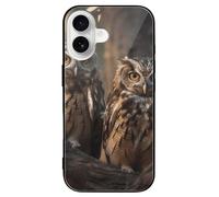 ERSTSNCK Compatible with iPhone 16 Case Two Owls on The Tree Stylish Phone Case for Women Men, Tempered Glass Shockproof Slim Cover for 16 Pro