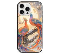 ERSTSNCK Compatible with iPhone 16 Case Two Phoenixes in Winter Stylish Phone Case for Women Men, Tempered Glass Shockproof Slim Cover for 16 Pro Black