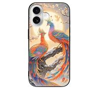 ERSTSNCK Compatible with iPhone 16 Case Two Phoenixes in Winter Stylish Phone Case for Women Men, Tempered Glass Shockproof Slim Cover for 16 Pro Black