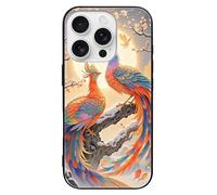ERSTSNCK Compatible with iPhone 16 Case Two Phoenixes in Winter Stylish Phone Case for Women Men, Tempered Glass Shockproof Slim Cover for 16 Pro Black