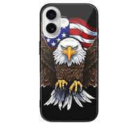 ERSTSNCK Compatible with iPhone 16 Case USA Flag Patriotic Eagle Stylish Phone Case for Women Men, Tempered Glass Shockproof Slim Cover for 16 Pro Black
