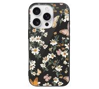 ERSTSNCK Compatible with iPhone 16 Case Various Butterflies and Daisies Stylish Phone Case for Women Men, Tempered Glass Shockproof Slim Cover for 16 Pro