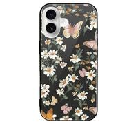 ERSTSNCK Compatible with iPhone 16 Case Various Butterflies and Daisies Stylish Phone Case for Women Men, Tempered Glass Shockproof Slim Cover for 16 Pro