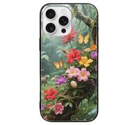 ERSTSNCK Compatible with iPhone 16 Case Vibrant Color Flower Blossom Stylish Phone Case for Women Men, Tempered Glass Shockproof Slim Cover for 16 Pro