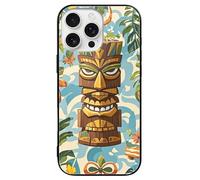 ERSTSNCK Compatible with iPhone 16 Case Vintage Aloha Tiki Pattern Stylish Phone Case for Women Men, Tempered Glass Shockproof Slim Cover for 16 Pro Black