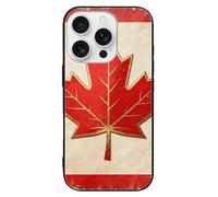 ERSTSNCK Compatible with iPhone 16 Case Vintage Canada Flag Stylish Phone Case for Women Men, Tempered Glass Shockproof Slim Cover for 16 Pro Black