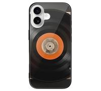 ERSTSNCK Compatible with iPhone 16 Case Vintage Vinyl Record Stylish Phone Case for Women Men, Tempered Glass Shockproof Slim Cover for 16 Pro Black