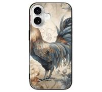 ERSTSNCK Compatible with iPhone 16 Case Watercolor Rooster Stylish Phone Case for Women Men, Tempered Glass Shockproof Slim Cover for 16 Pro