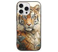 ERSTSNCK Compatible with iPhone 16 Case Watercolor Tiger Pattern Stylish Phone Case for Women Men, Tempered Glass Shockproof Slim Cover for 16 Pro