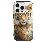 ERSTSNCK Compatible with iPhone 16 Case Watercolor Tiger Pattern Stylish Phone Case for Women Men, Tempered Glass Shockproof Slim Cover for 16 Pro