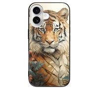ERSTSNCK Compatible with iPhone 16 Case Watercolor Tiger Pattern Stylish Phone Case for Women Men, Tempered Glass Shockproof Slim Cover for 16 Pro