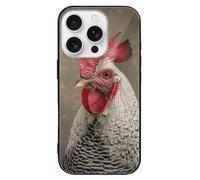 ERSTSNCK Compatible with iPhone 16 Case White Feather Rooster Stylish Phone Case for Women Men, Tempered Glass Shockproof Slim Cover for 16 Pro