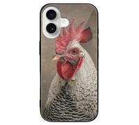 ERSTSNCK Compatible with iPhone 16 Case White Feather Rooster Stylish Phone Case for Women Men, Tempered Glass Shockproof Slim Cover for 16 Pro