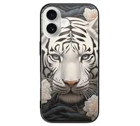 ERSTSNCK Compatible with iPhone 16 Case White Tiger Photo Puzzle Stylish Phone Case for Women Men, Tempered Glass Shockproof Slim Cover for 16 Pro