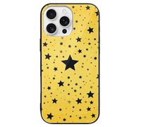 ERSTSNCK Compatible with iPhone 16 Case Yellow Background with Black Stars Stylish Phone Case for Women Men, Tempered Glass Shockproof Slim Cover for 16 Pro