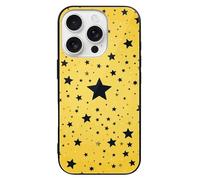 ERSTSNCK Compatible with iPhone 16 Case Yellow Background with Black Stars Stylish Phone Case for Women Men, Tempered Glass Shockproof Slim Cover for 16 Pro