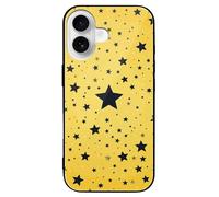 ERSTSNCK Compatible with iPhone 16 Case Yellow Background with Black Stars Stylish Phone Case for Women Men, Tempered Glass Shockproof Slim Cover for 16 Pro
