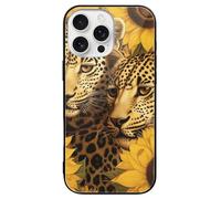 ERSTSNCK Compatible with iPhone 16 Case Yellow Sunflowers and Leopard Stylish Phone Case for Women Men, Tempered Glass Shockproof Slim Cover for 16 Pro