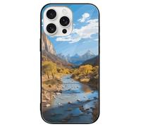 ERSTSNCK Compatible with iPhone 16 Case Zion National Park Stylish Phone Case for Women Men, Tempered Glass Shockproof Slim Cover for 16 Pro Black