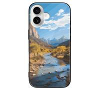 ERSTSNCK Compatible with iPhone 16 Case Zion National Park Stylish Phone Case for Women Men, Tempered Glass Shockproof Slim Cover for 16 Pro Black