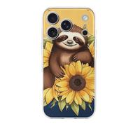 ERSTSNCK Compatible with iPhone 17 Case Cartoon Sloth Sitting on Sunflower Stylish Phone Case for Women Men TPU Shockproof Slim Cover for 17 Pro