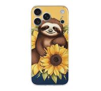 ERSTSNCK Compatible with iPhone 17 Case Cartoon Sloth Sitting on Sunflower Stylish Phone Case for Women Men TPU Shockproof Slim Cover for 17 Pro