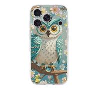 ERSTSNCK Compatible with iPhone 17 Case Owl Spring Flowers Turquoise Stylish Phone Case for Women Men TPU Shockproof Slim Cover for 17 Pro