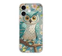 ERSTSNCK Compatible with iPhone 17 Case Owl Spring Flowers Turquoise Stylish Phone Case for Women Men TPU Shockproof Slim Cover for 17 Pro
