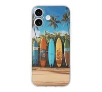 ERSTSNCK Compatible with iPhone 17 Case Surf's Up Surfboard Stylish Phone Case for Women Men TPU Shockproof Slim Cover for 17 Pro Transparent