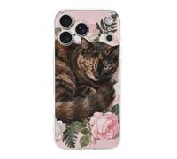ERSTSNCK Compatible with iPhone 17 Case Tortoiseshell Cat in Roses Stylish Phone Case for Women Men TPU Shockproof Slim Cover for 17 Pro