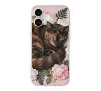 ERSTSNCK Compatible with iPhone 17 Case Tortoiseshell Cat in Roses Stylish Phone Case for Women Men TPU Shockproof Slim Cover for 17 Pro
