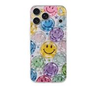 ERSTSNCK Compatible with iPhone 17 Case Transparent Glass Happy Face Stylish Phone Case for Women Men TPU Shockproof Slim Cover for 17 Pro