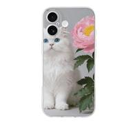 ERSTSNCK Compatible with iPhone 17 Case White Cat and Peonies_ Stylish Phone Case for Women Men TPU Shockproof Slim Cover for 17 Pro