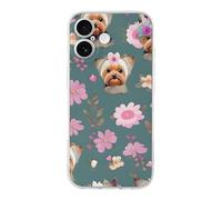 ERSTSNCK Compatible with iPhone 17 Case Yorkie Floral Pattern Stylish Phone Case for Women Men TPU Shockproof Slim Cover for 17 Pro Transparent