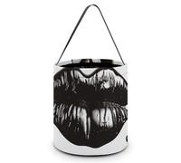 ERSTSNCK Cool Black Lipstick Lips Halloween Candy Buckets Reusable Tote Candy Bag - Trick Or Treat Goody Bag with Handles