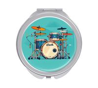 ERSTSNCK Cool Drum Set Compact Mirror for Purse, Double-Sided 1x/2x Magnifying Metal Pocket Makeup Mirrors, Folding Mini Vanity Mirror, Handheld Round Travel Cosmetic Mirrors for Women