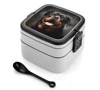 ERSTSNCK Cool Rottweiler Dog Art Bento Box 1000ml Leak Proof Lunch Container with Removable Dividers & Spoon - BPA-Free PP Stackable Lunch Box for Work, Office, Picnic, Travel, Dining Out