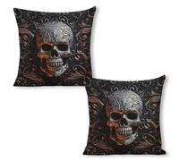 ERSTSNCK Cool Skull Graphics Pillow Covers 18"x18"（2pcs） Linen Throw Pillow Covers - Double Sided Decorative Square Cushion Cases for Sofa, Bed, Chair (No Insert Included)
