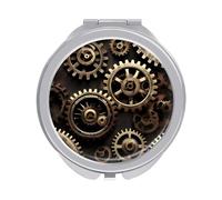 ERSTSNCK Cool Steampunk Gears Compact Mirror for Purse, Double-Sided 1x/2x Magnifying Metal Pocket Makeup Mirrors, Folding Mini Vanity Mirror, Handheld Round Travel Cosmetic Mirrors for Women