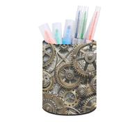 ERSTSNCK Cool Steampunk Gears Pen Holder, Pencil Holder Desktop Stationery Organizer Round Leather Pencil Cup Makeup Brush Storage Box for Office Home And Stationary Supplies