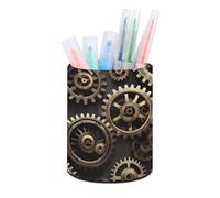 ERSTSNCK Cool Steampunk Gears Pen Holder, Pencil Holder Desktop Stationery Organizer Round Leather Pencil Cup Makeup Brush Storage Box for Office Home And Stationary Supplies