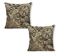 ERSTSNCK Cool Steampunk Gears Pillow Covers 18"x18"（2pcs） Linen Throw Pillow Covers - Double Sided Decorative Square Cushion Cases for Sofa, Bed, Chair (No Insert Included)