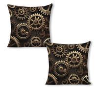 ERSTSNCK Cool Steampunk Gears Pillow Covers 18"x18"（2pcs） Linen Throw Pillow Covers - Double Sided Decorative Square Cushion Cases for Sofa, Bed, Chair (No Insert Included)