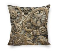 ERSTSNCK Cool Steampunk Gears Pillow Covers 18"x18" Linen Throw Pillow Covers - Double Sided Decorative Square Cushion Cases for Sofa, Bed, Chair (No Insert Included)