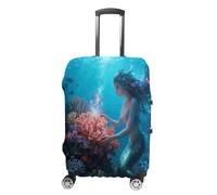 ERSTSNCK Coral Mermaid Luggage Suitcase Covers Elastic Washable Cute Luggage Protector Travel Suitcase Protective Cover For Adult (Fit 19-32 Inch Luggages) X-Large, white, S, Coral Mermaid