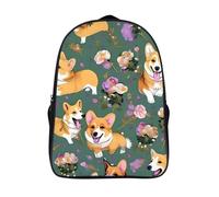 ERSTSNCK Corgi Floral Flowers Laptop Backpack for Travel Work, 16In Cute Bookbag, Computer Backpack, Casual Daypack